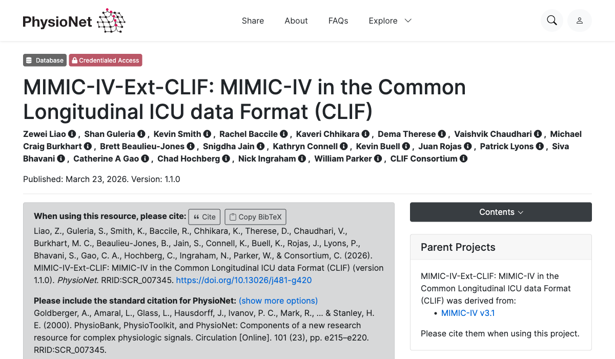 MIMIC-IV-Ext-CLIF on PhysioNet